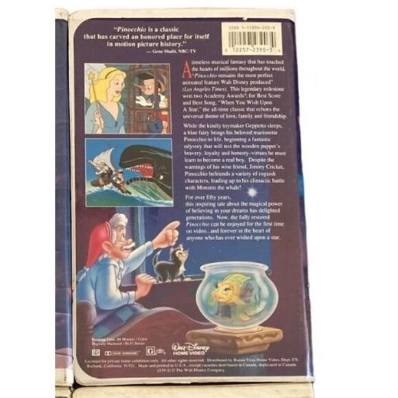 Pinocchio VHS Tape Vintage Movie Y2K 90s 80s Electronics Kids Cartoon Classic - Picture 2 of 3